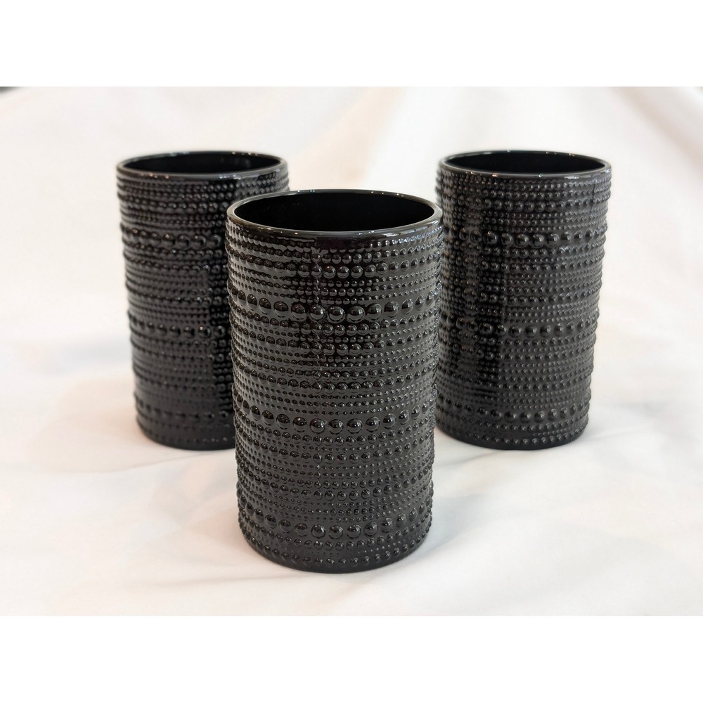 Fortessa Juniper Collection 13 oz Black Hobnail Textured Glass Tumblers Set of 3